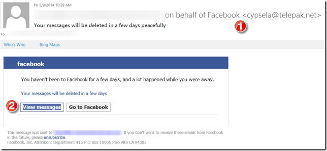 email falso do facebook