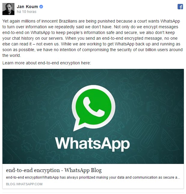 mensagem do CEO do WhatsApp