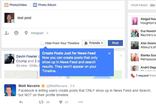 Nova funcionalidade do Facebook