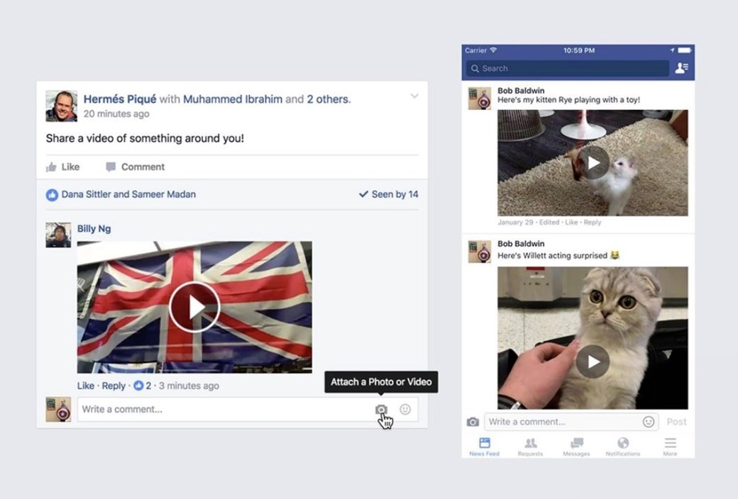 Comentários do Facebook com vídeos