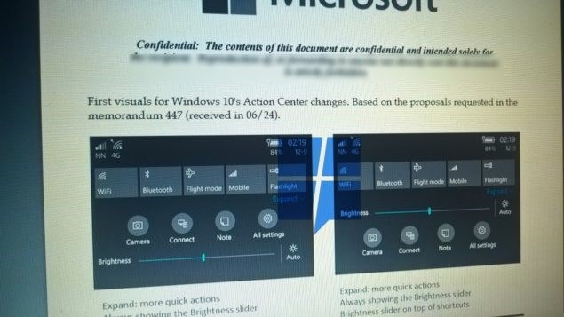 Centro de ações do Windows 10 Mobile