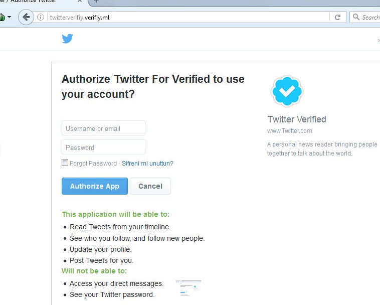 Falsa aplicação do Twitter