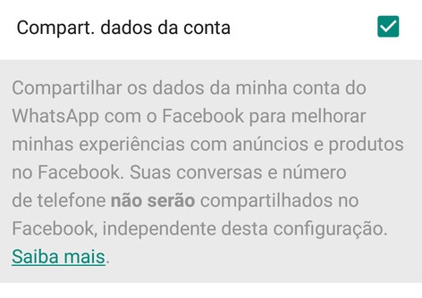 Imagem com texto sobre desativar a partilha de dados