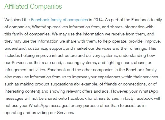termos de serviço do whatsapp