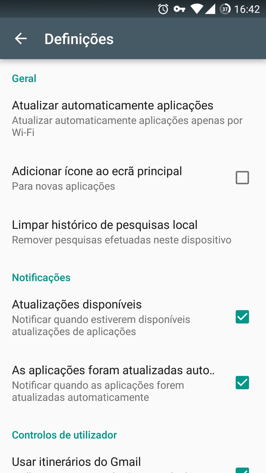 definições do android