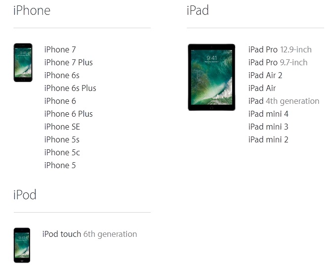 compatibilidade do ios 10
