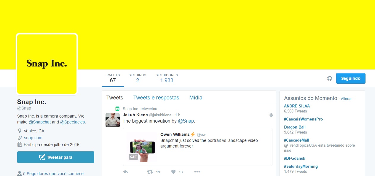 imagem do twitter da empresa
