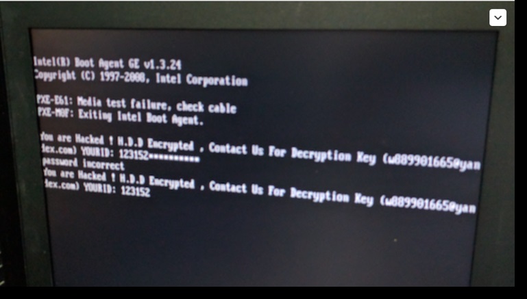 mensagem de erro do ransomware