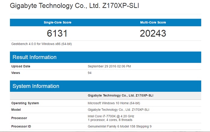 Testes realizados de benchmark