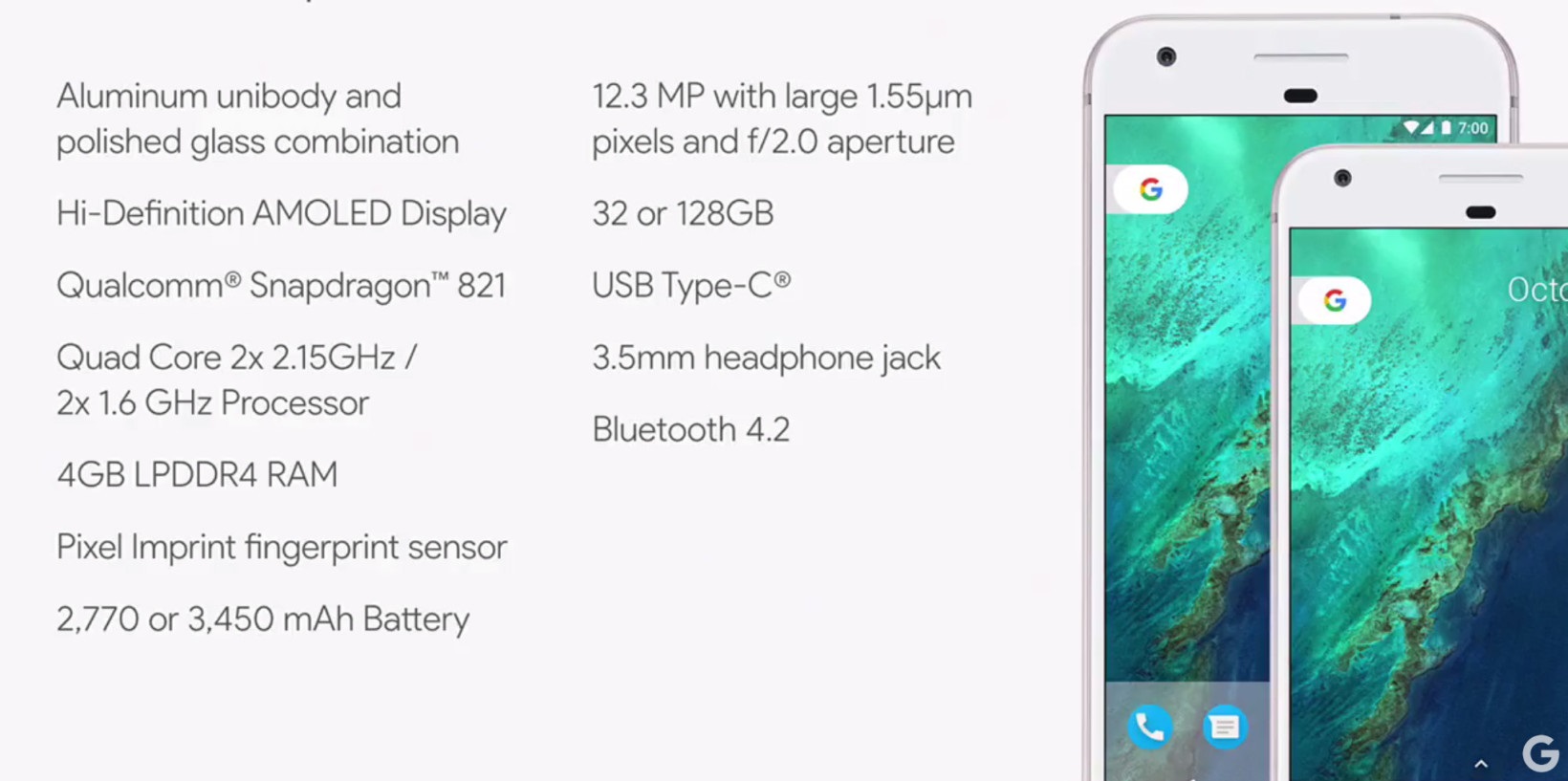 características do google pixel
